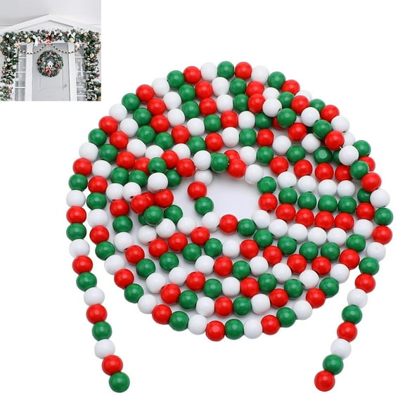 Tutuviw 16 Feet Red White and Green Garland Wooden Bead, Rustic Farmhouse Xmas Tree Decor Wood Beaded, Multicolor Party Strand of Beads for Home Holiday Decorations