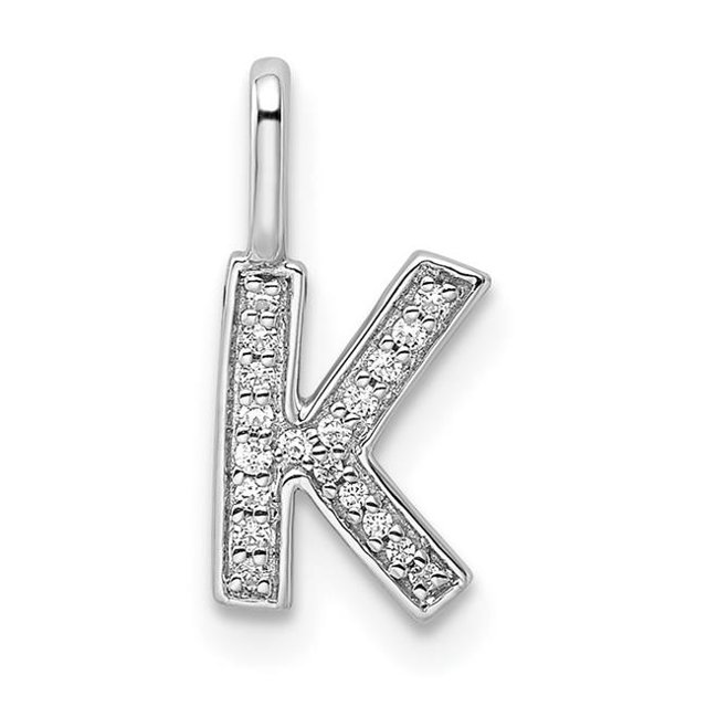 Quality Gold PM8367K-006-WA 14K White Gold Diamond Letter K Initial Pendant