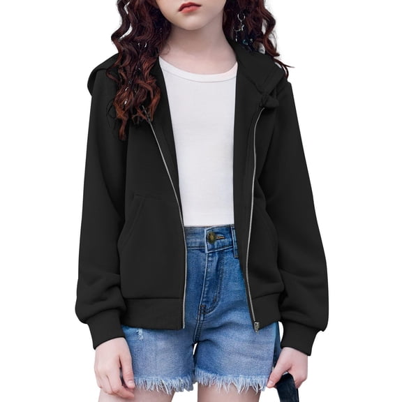 Arshiner Girls Zip Up Hoodies Kids Casual Sweatshirt Spring Fall Jackets with Pockets