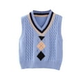 thumbnail image 3 of Aislor Boys Girls V Neck Knitted Sweater Vest Kids Uniform Knitwear Sleeveless Pullover Crochet Vest Top Waistcoat A Blue 9-10, 3 of 4