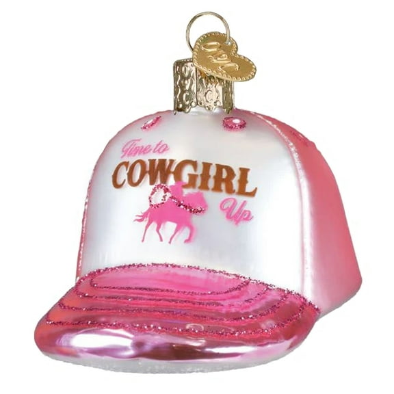Old World Christmas Blown Glass Ornament for Christmas Tree, Cowgirl Trucker Cap
