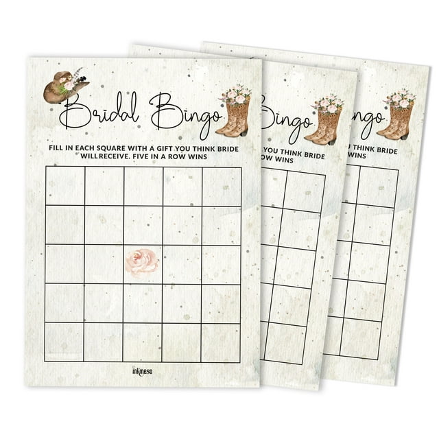 Inkdotpot CardsFor Bridal Wedding Shower Bachelorette Party Bulk Blank Square Fill In Gift Ideas 50CowgirlBingoGame