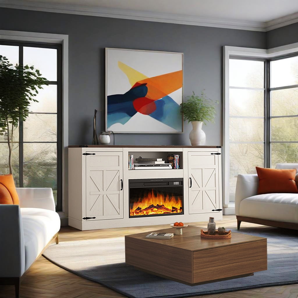 Blotout Farmhouse Fireplace TV Stand for TVs up to up 75" TVs, 66" Entertainment Center with with 26" Electric Fireplace & Adjustable Shelves for Living Room Bedroom