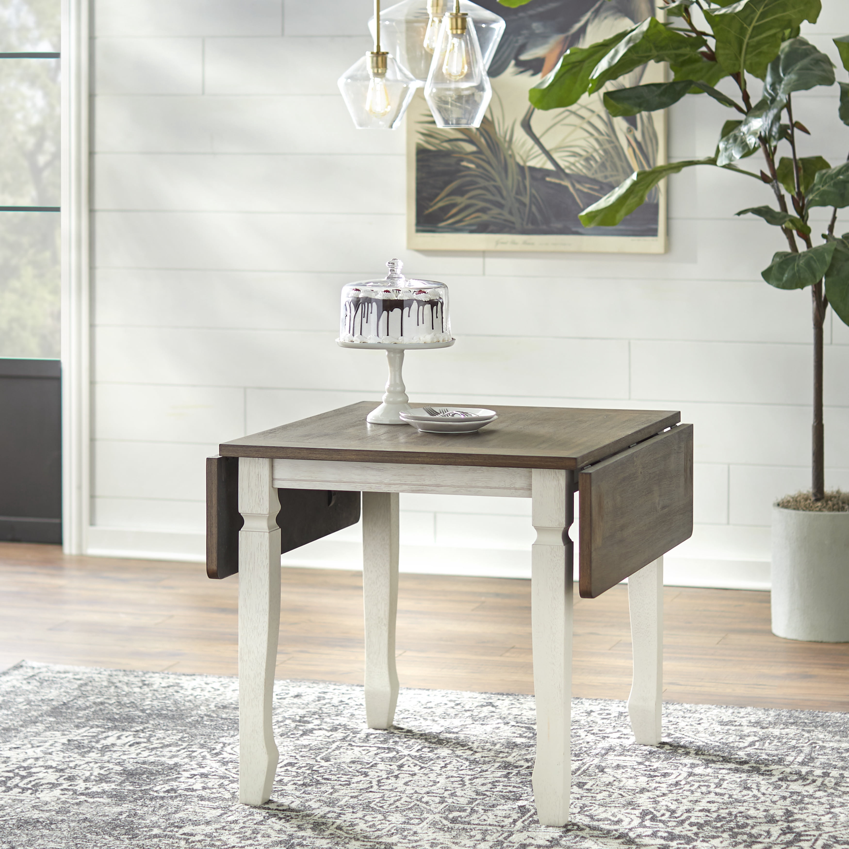 TMS Maryland 30" Indoor Drop-Leaf Dining Table, Walnut/Antique White