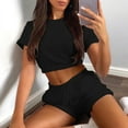 thumbnail image 3 of Ensemble de Sport Décontracté pour Femmes, Couleur Unie, Manches Courtes, 2 Pcs, 3 of 9