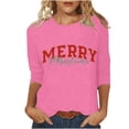 thumbnail image 1 of Pisexur Joyeux Noël T-Shirts pour Femmes Col Rond Manches 3/4 Mode Vacances Tee Tops Mode Ample Automne, 1 of 3