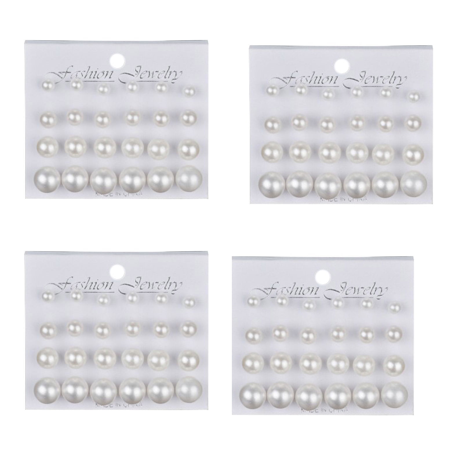 SHIYAO 4 Set New Fashion 6mm/8mm/10mm/12mm 12 pairs/set Simulated Pearl Earrings For Women Jewelry Pendientes Fashion Stud Earrings(White)