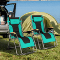 thumbnail image 3 of Gymax 2PCS Folding Chair Padded Lounge Chair w/ Beech Armrests Turquoise, 3 of 10