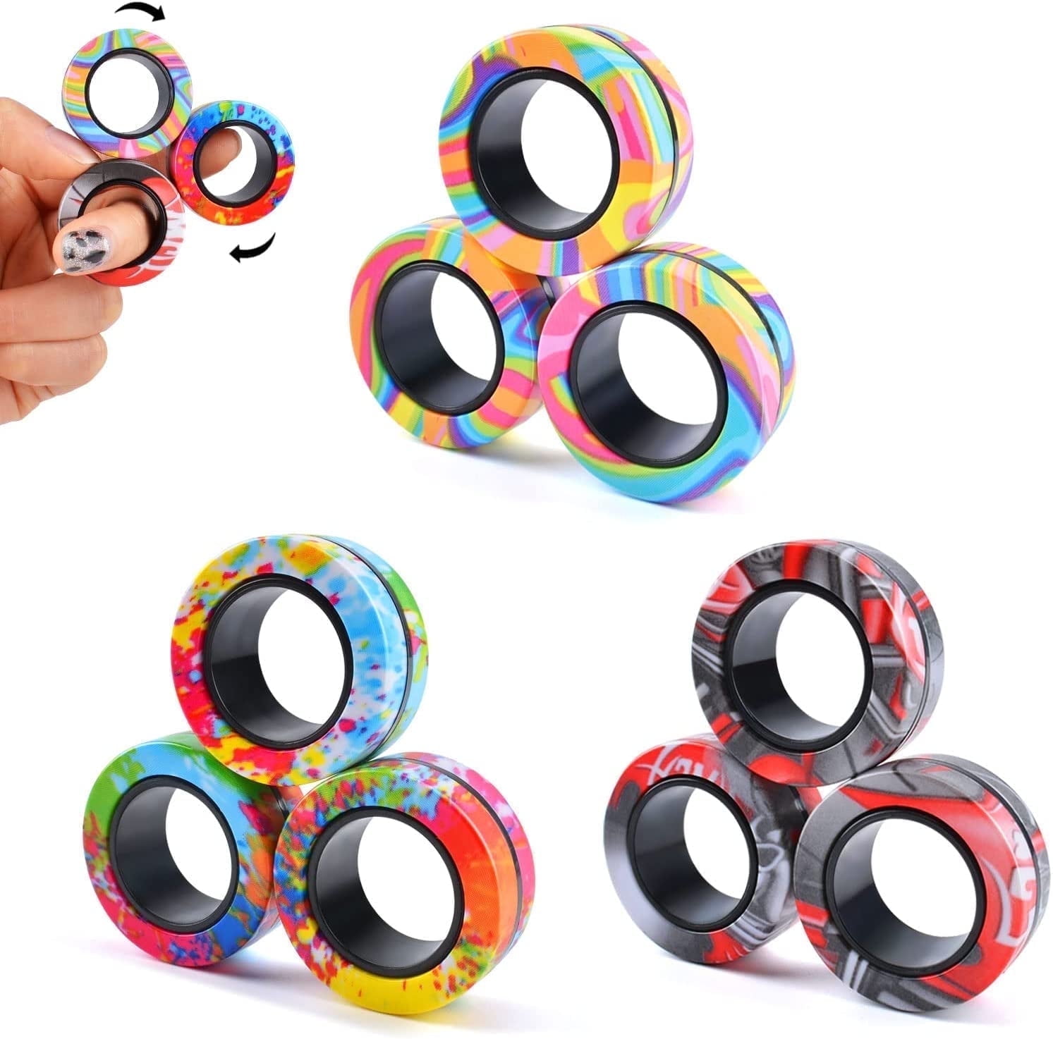 LTONLINE 9 Piece Magnet Rings Fidget Toy Set