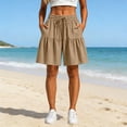 thumbnail image 5 of Women Elastic High Waist Lightweight Stretch Comfy Flowy Shorts Pleated Ruffle Fold Loose Boho Culotte Five Finger Short Pant Solid Color Casual Beach Vacation Fashion Bottom Clothing Khaki XL, 5 of 6