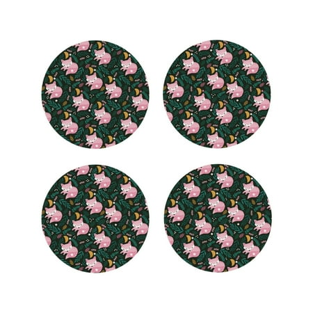 

Tideii Pink Sleeping Fox for Leather Coasters 4 Pieces Anti-fouling and Anti-scalding Decorative Coasters Suitable for Restaurants Kitchens Coffee Shops-Round Shape