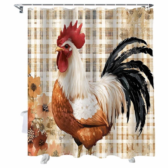 Shower Curtains Vintage Rooster Flowers Leaf Bath Curtain Retro Farmhouse Waterproof Bathroom Shower Curtain Set with Hooks Decoration 72 x 84 Inches