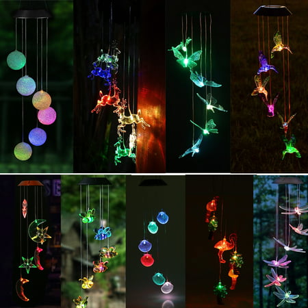 iMeshbean LED Color-Changing Power Solar Wind Chimes Yard Home Garden