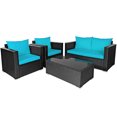 thumbnail image 3 of Gymax 8PCS Rattan Patio Conversation Set Outdoor Furniture Set w/ Turquoise Cushions, 3 of 9