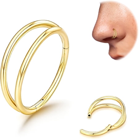 DESIGNICE 2026 New Double Hoop Nose Ring 20G 18G Gold Silver Black Nose Rings Hoops for Women Men Hypoallergenic 6Mm 7Mm 8Mm 9Mm Nose Nostril Septum Cartilage Helix Daith Conch Rock Piercing Jewelry