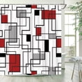 thumbnail image 2 of Red Black Grey Geometric Shower Curtain Modern Abstract Geometry Square Line Pattern Contemporary Simple Art Bathroom Decor Polyester Fabric Curtains with Hooks 70Wx70H Inch, 2 of 6