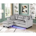 thumbnail image 2 of Sorenza 74"W Gray Velvet Rev.Sect Chaise w/LED+USB Port+Pillows+Tufted Cushion, 2 of 5