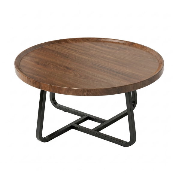 Modern Industrial Round Coffee Table, 19.7" Wooden Accent Side Table, Sturdy Center Table for Living Room