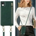 thumbnail image 4 of Crossbody Wallet Case for iPhone XR with Card Slot Holder,iPhone XR Magnetic Flip Folio Purse Case, PU Leather Zipper Handbag with Detachable Lanyard Strap 6.1 Inch (Green), 4 of 16