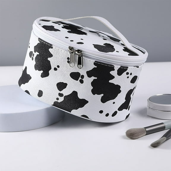 Deeceymbur Organized Makeup Bag Portable Cow Printed Cosmetic Bags for Women Waterproof