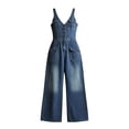 thumbnail image 6 of Kctiaxy Jeans for Women V Neck Button Tank Denim Jumpsuit Solid Fashion Summer Casual Wide Leg Pants, 6 of 6