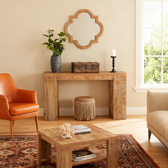 KIOOTTO 70.9" Extra Long Farmhouse Console Table, Light Oak Brown. Narrow wood design for entryway, living room, sofa side—rustic charm & practicality.