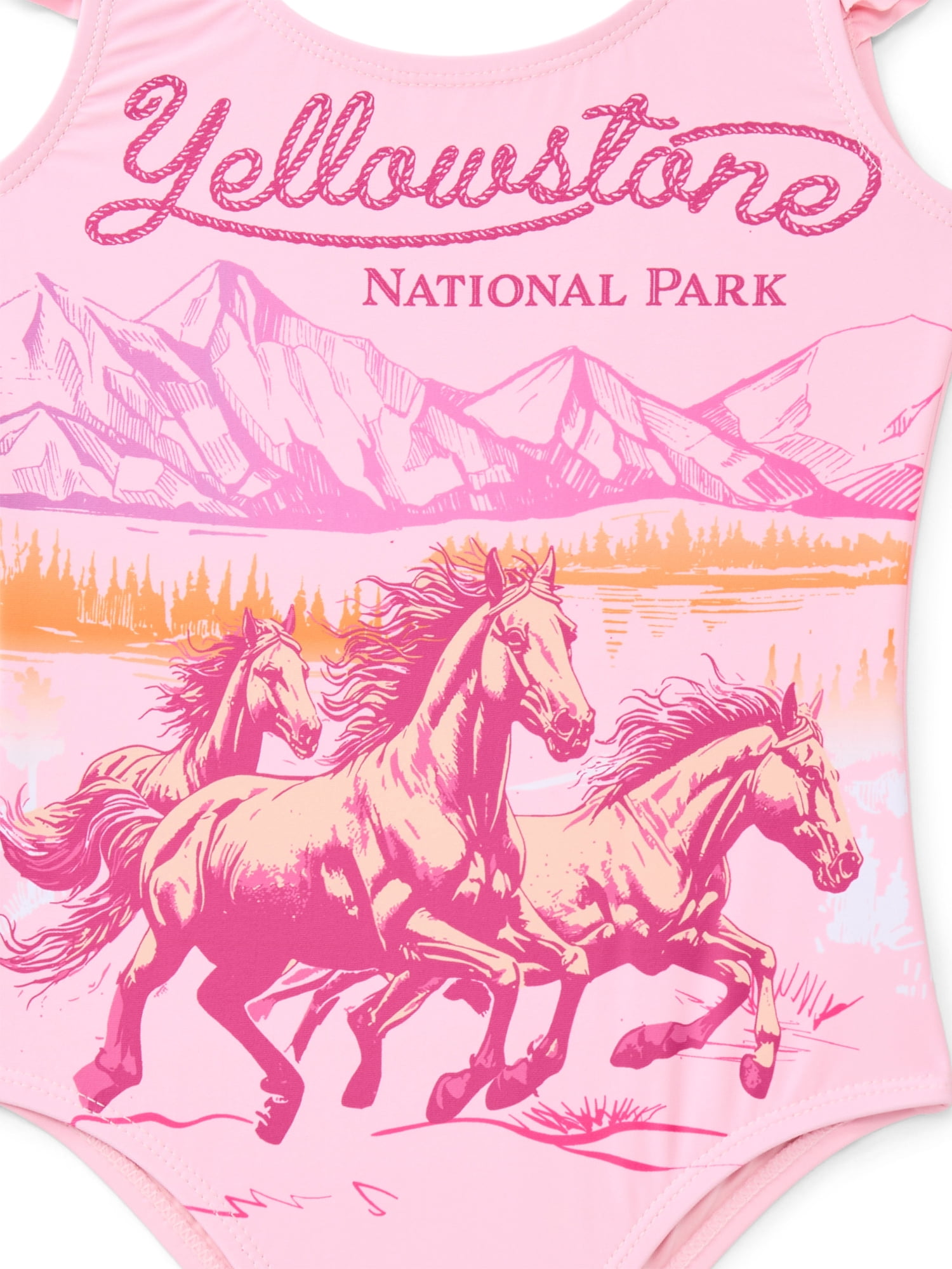 National Parks Girls Yellowstone Horse One Piece Swimsuit, Sizes 4-12