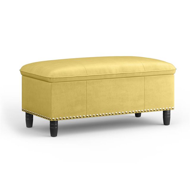 Émilie 39" Pouf de Rangement Rectangulaire Traditionnel en Velours Jaune Dijon