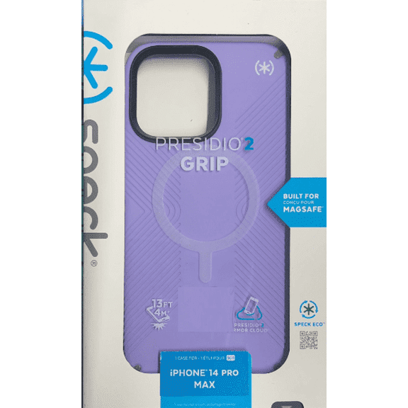 Speck Presidio2 Grip with MagSafe Case For iPhone 14 Pro Max, Spring Purple/Cloudy Grey/White