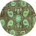 thumbnail image 1 of Ahgly Company Indoor Round Abstract Turquoise Blue Modern Area Rugs, 5' Round, 1 of 4