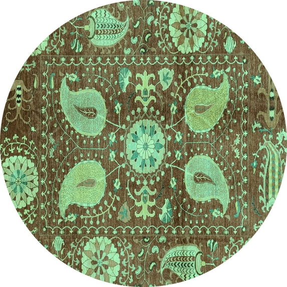 Ahgly Company Indoor Round Abstract Turquoise Blue Modern Area Rugs, 5' Round