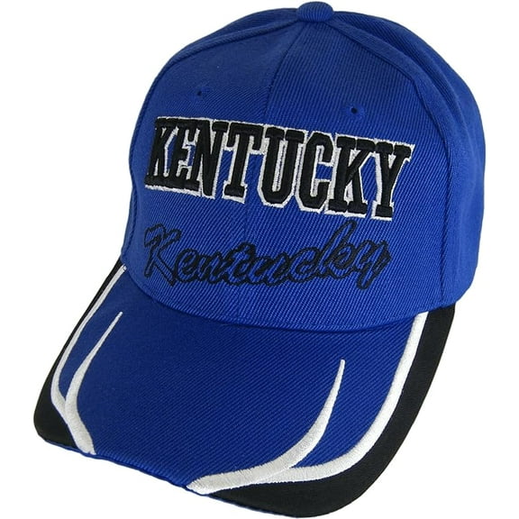 Kentucky Block and Script Lettering Baseball Cap with Embroidered Bill (Royal/Black)