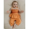 thumbnail image 6 of Jxzom Halloween Toddler Girl Outfits Pumpkin Smocked Spaghetti Strap Tank Top Dress Gingham Plaid Pants Halloween Clothes, 6 of 10