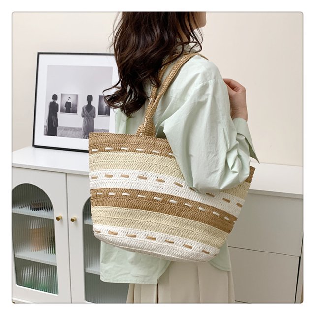 Bolso de mano para mujer, bolsos de paja, bolso de mano de verano, bolso grande de playa tejido (caqui) Ndcxsfigh Para Estrenar