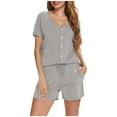 thumbnail image 2 of FAIWAD Pajamas for Women Short Sleeve V-Neck Top and Shorts Button Up Sleepwear with Pockets Girls Home Loungewear Sets, 2 of 7