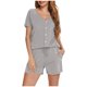 thumbnail image 1 of Pijama de cuello redondo y manga corta con estampado informal de moda para mujer con pantalones para el hogar Conjunto de top y pantalones de poliéster para mujer, 1 of 7