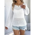 thumbnail image 6 of Womens Crochet Cover Up Long Sleeve Loose Fit Casual Sweater Hollow Out Knit Tops White XL, 6 of 9