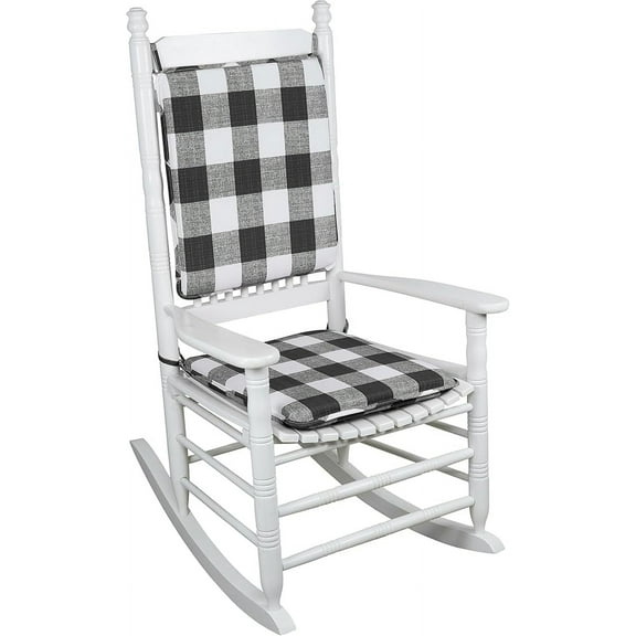 Klear Vu Porch Rocking Chair Cushions Set, Suitable for Living Room Rockers, Stylish Seat and Back Pads Include Fabric Ties, 20" X 17" X 2”, Black/White