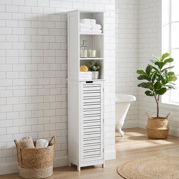 Evideco French Home Goods Miami Cabinet with Louvered Door and 2 Shelves, Off-White Finish