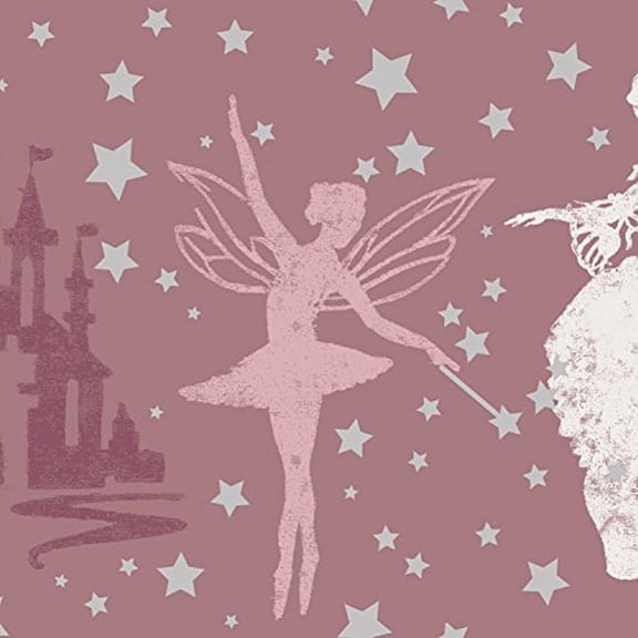 Tempaper Kids Pink and Metallic Silver Princess Designer Removable Peel and Stick Borders and Stripes