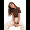 thumbnail image 1 of T-shirts à Manches Courtes Surdimensionnés pour Femmes, Col Rond, Coupe Ample, T-Shirt d'Entraînement, Hauts Décontractés d'Été, Coton, Café, S, 1 of 8