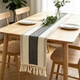 thumbnail image 6 of Boho Knitted Tassel Table Runner, Linen Tassel Table Runner, Cream Farmhouse Table Runner, Wedding Party Dining Decor, 12 x 47 Inch, 6 of 6