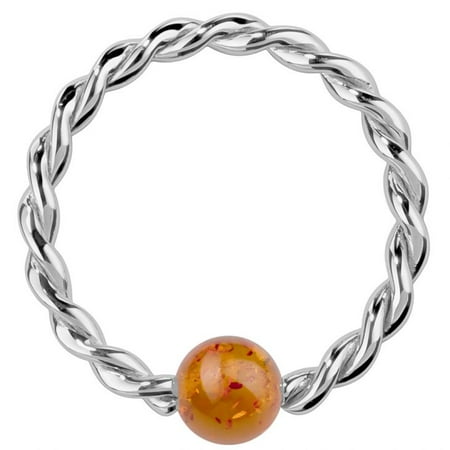 Twisted Captive Bead Ring - Baltic Amber 14K White Gold Twisted Captive Bead Ring