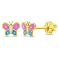 thumbnail image 1 of 14k Yellow Gold Little Girl's Multicolor Enamel Butterfly Screw Back Earrings, 1 of 6