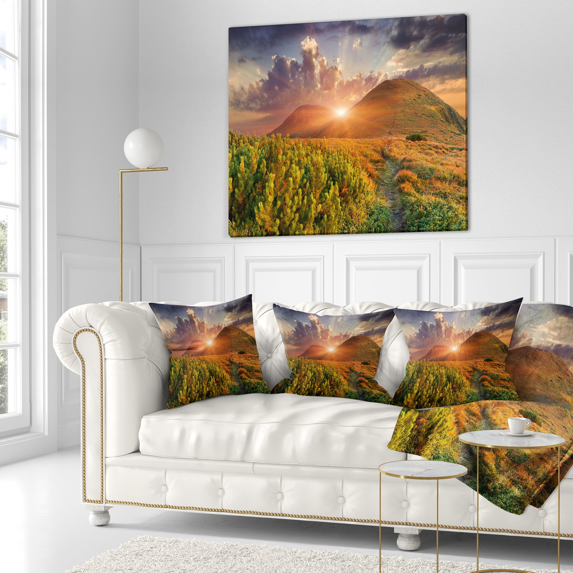 Designart Colorful Fall Landscape in Mountains - Landscape Printed Throw Pillow - 18x18