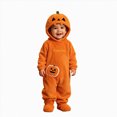 thumbnail image 2 of NOLDARES Halloween Pumpkin Onesie Family Matching Pajamas Plush Snug Hooded Jumpsuit One Piece Loungewear Cosplay Costume(Orange,18-24 Months), 2 of 9