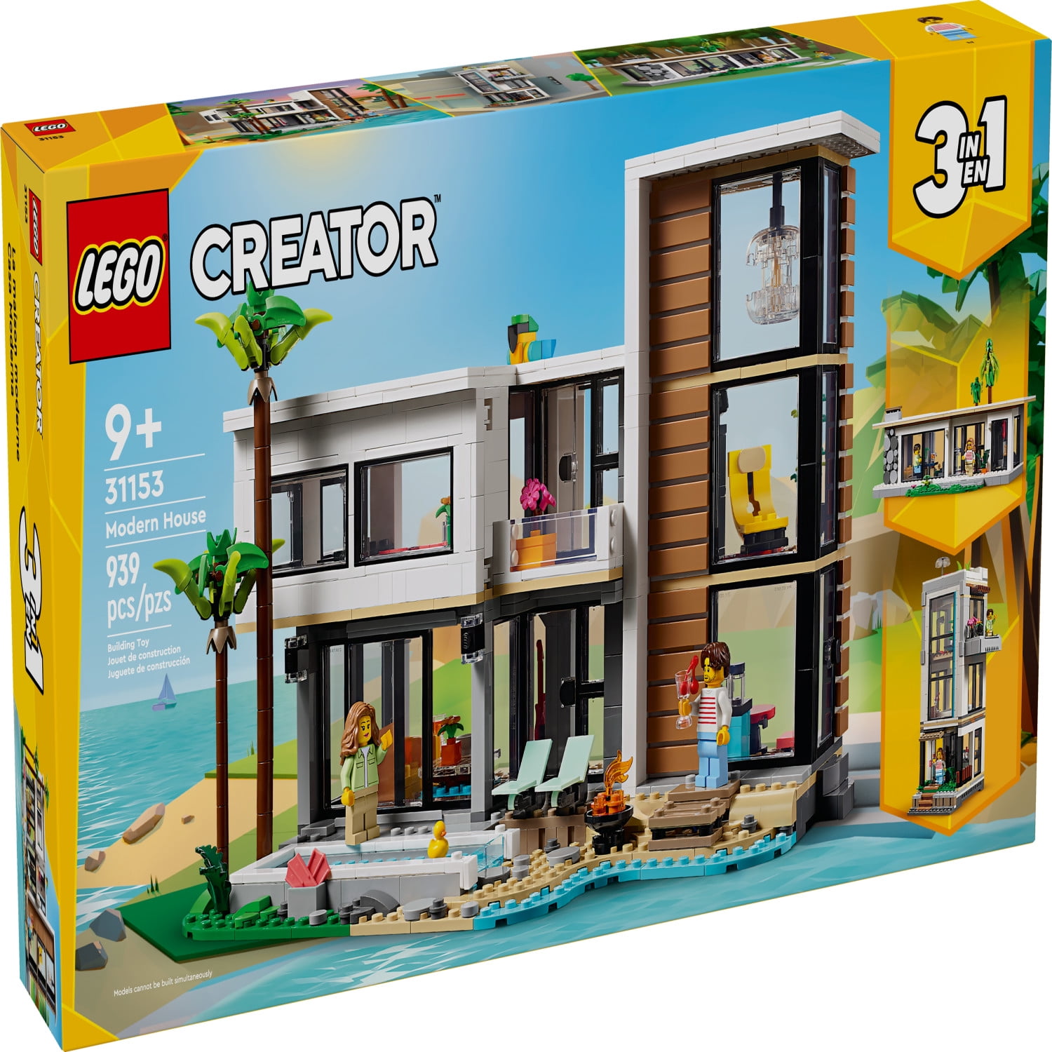 LEGO Creator 3 in 1 Modern House Toy to 3-Story City Building to Forest Cabin, Model House Playset for Kids, Art Building Sets, Gift Idea for Boys and Girls Aged 9 and Up, 31153