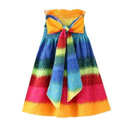 

Popvcly 2-8T Kids Toddler Girls Bohemian Flowers Bowknot Sleeveless Beach Strapless Dress Halter Sundress