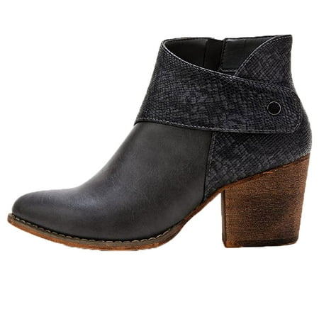 

jsaierl Women s Leather Patchwork Thick Heel High Heel Zipper Pointed Snake Ankle Boots