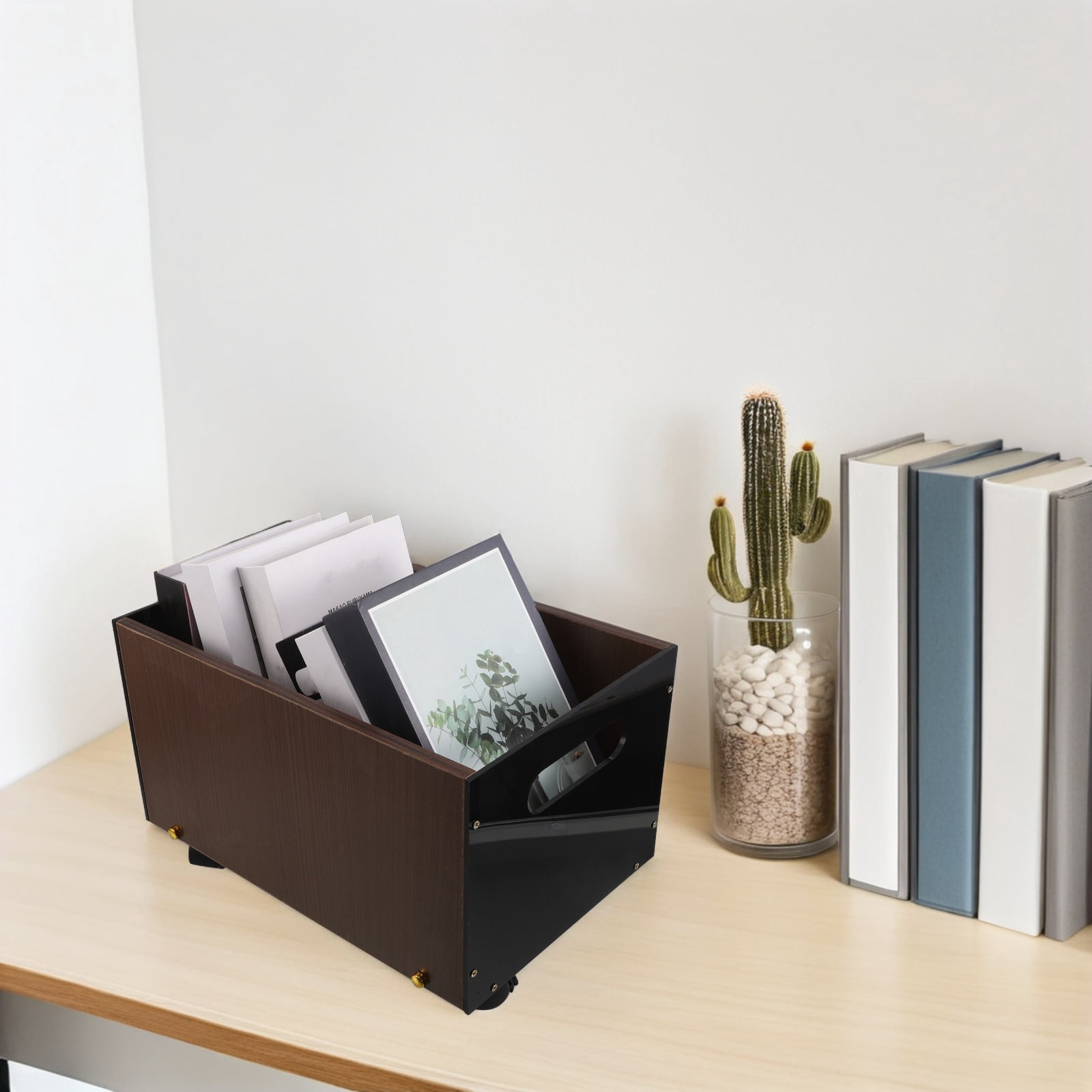 LOLIPPYY Mobile Wooden Book Organizer with Wheels, Under Desk Storage Cart for Dorm, Study Room, Office, and Home Use